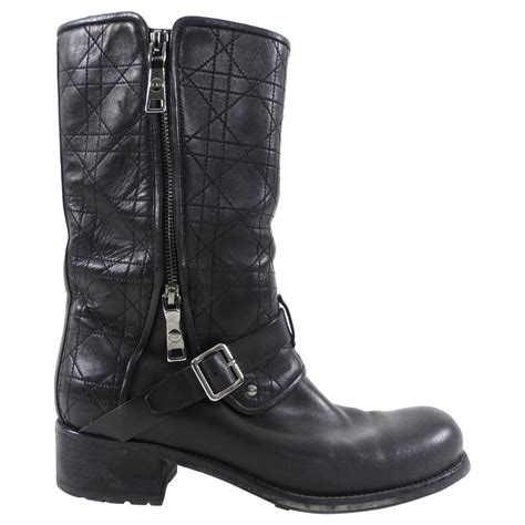 Christian Dior Cannage Pattern Leather Moto Boots 